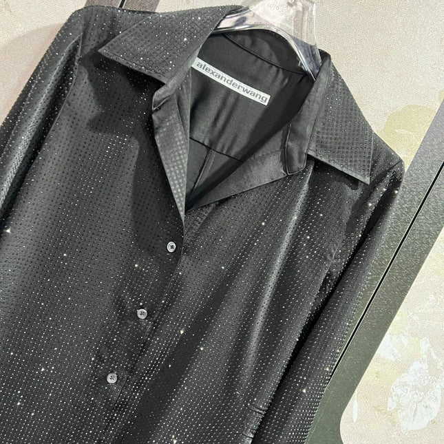 ALEXANDER WANG HOTFIX BUTTON-UP SHIRT IN BLACK