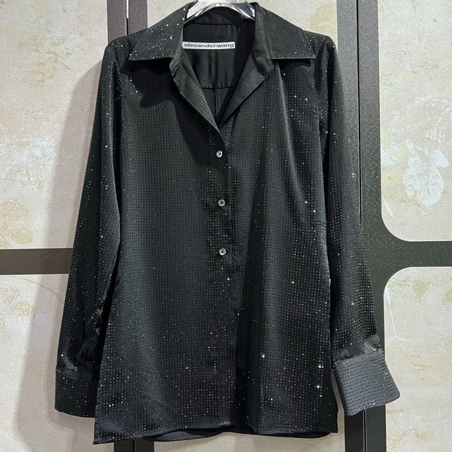 ALEXANDER WANG HOTFIX BUTTON-UP SHIRT IN BLACK