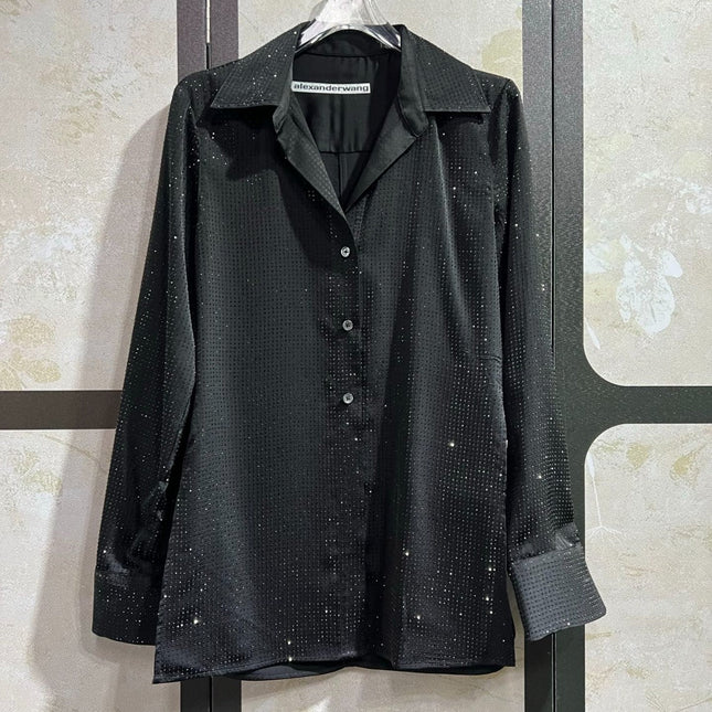 ALEXANDER WANG HOTFIX BUTTON-UP SHIRT IN BLACK
