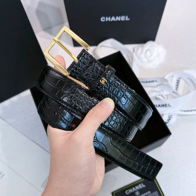 CC 26S CLASSIC BELT IN BLACK CROCODILE-EMBOSSED LEATHER