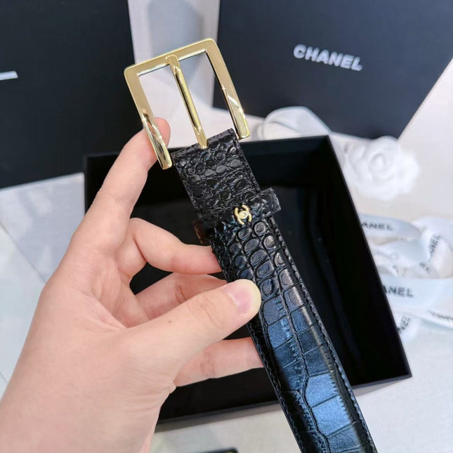 CC 26S CLASSIC BELT IN BLACK CROCODILE-EMBOSSED LEATHER