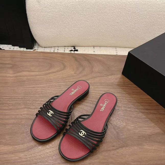CHANEL 26S SLINGBACK SANDAL IN BLACK & RED LAMBSKIN
