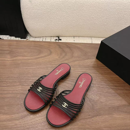 CHANEL 26S SLINGBACK SANDAL IN BLACK & RED LAMBSKIN
