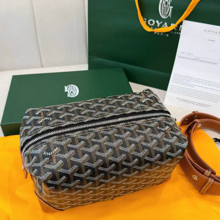 GOYARD 26S BELVEDERE PM BAG IN BLACK GOYARDINE CANVAS