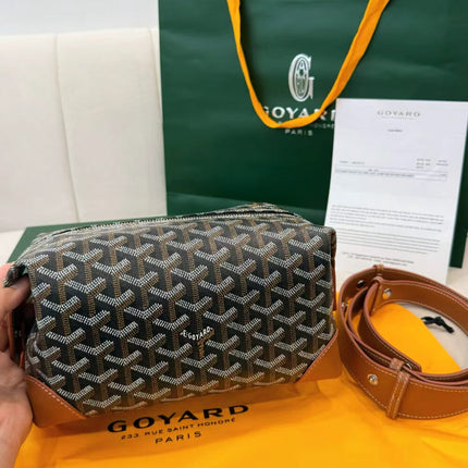 GOYARD 26S BELVEDERE PM BAG IN BLACK GOYARDINE CANVAS