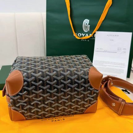 GOYARD 26S BELVEDERE PM BAG IN BLACK GOYARDINE CANVAS