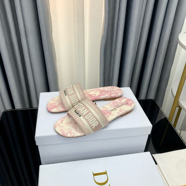 DIOR 26S SLIDES DWAY IN PINK CANVAS WITH LOGO & FLORAL