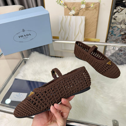 PRADA MARY JANE FLATS IN COCOA BROWN CROCHET