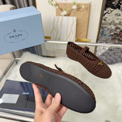 PRADA MARY JANE FLATS IN COCOA BROWN CROCHET