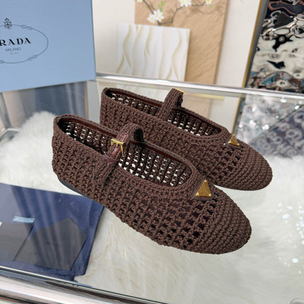 PRADA MARY JANE FLATS IN COCOA BROWN CROCHET