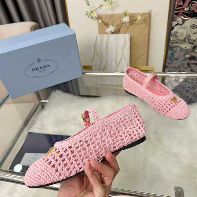 PRADA MARY JANE FLATS IN PINK CROCHET