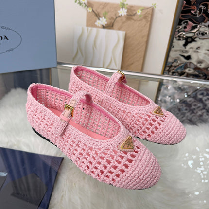 PRADA MARY JANE FLATS IN PINK CROCHET