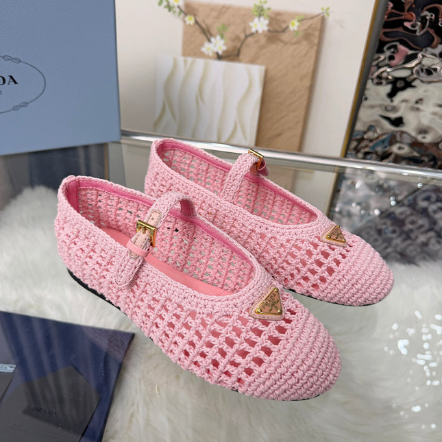 PRADA MARY JANE FLATS IN PINK CROCHET