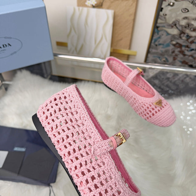 PRADA MARY JANE FLATS IN PINK CROCHET