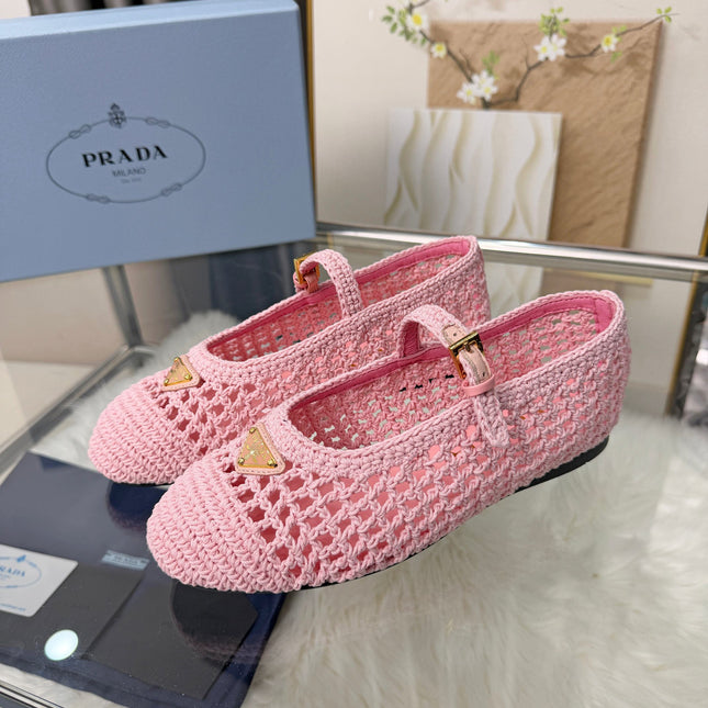 PRADA MARY JANE FLATS IN PINK CROCHET