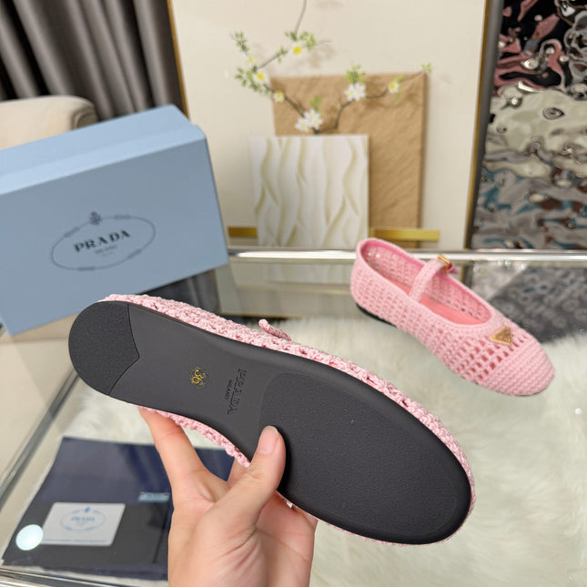PRADA MARY JANE FLATS IN PINK CROCHET