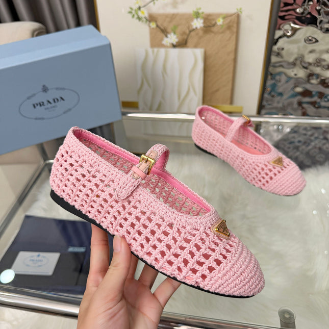 PRADA MARY JANE FLATS IN PINK CROCHET