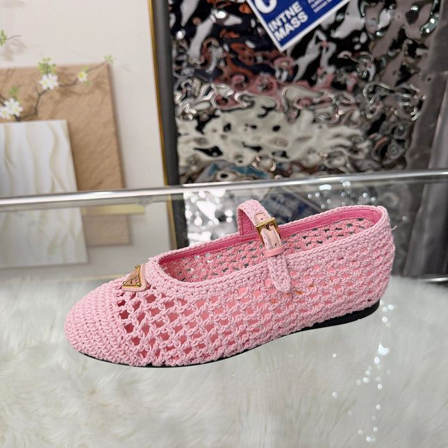 PRADA MARY JANE FLATS IN PINK CROCHET