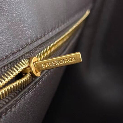 BALENCIAGA 26S TOP HANDLE BAG IN WHITE CANVAS & BROWN LEATHER