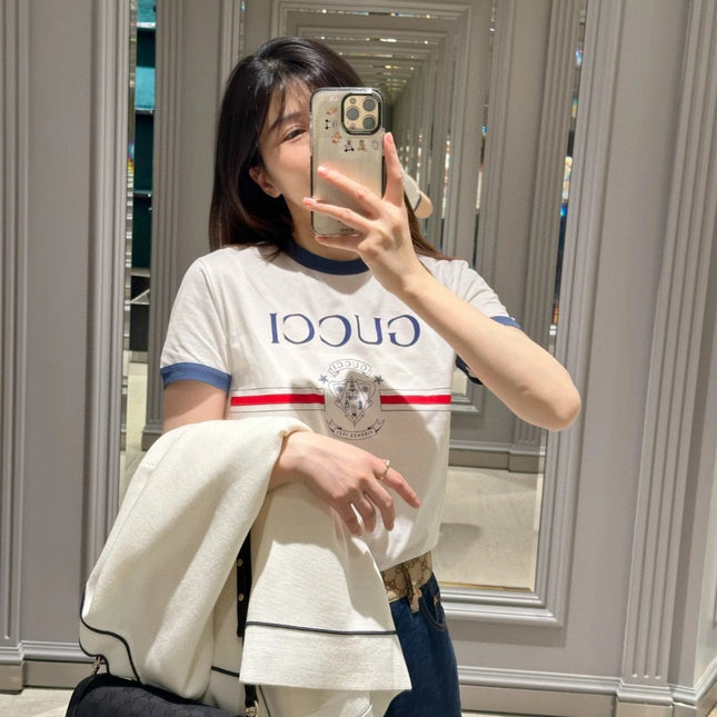 GG White Blue Cotton Jersey T-shirt With Print