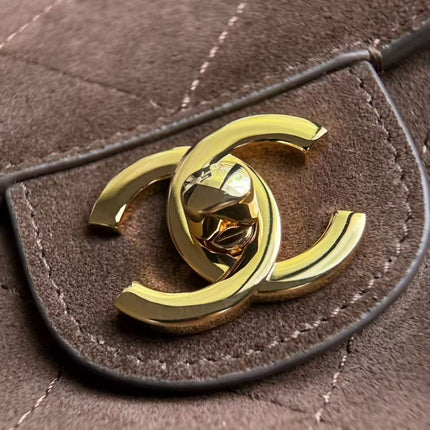 CHANEL 26S CLASSIC FLAP BAG IN BROWN SUEDE GOLD HARDWARE