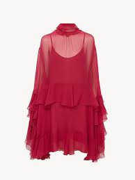 CHLOE MINI DRESS IN RED SILK WITH A DETACHABLE LINING