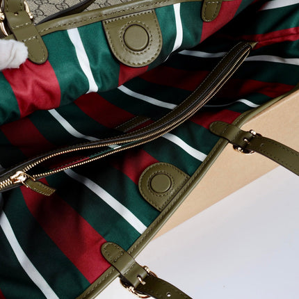 GUCCI 26S TOTE BAG 38 IN OLIVE GREEN CANVAS AND CALFSKIN TRIM