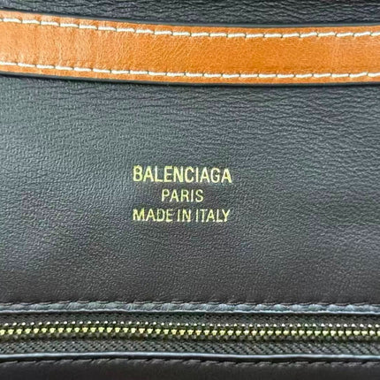 BALENCIAGA 26S TOP HANDLE BAG IN WHITE CANVAS & BROWN LEATHER