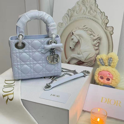 DIOR 26S LADY BAG 17 IN GREY BLUE LAMBSKIN