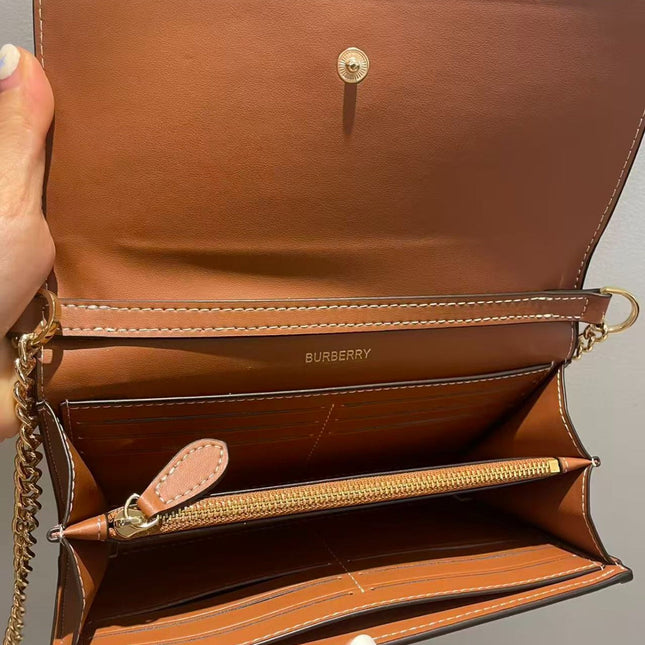 BBR CHECK CHAIN STRAP WALLET IN BEIGE CALFSKIN