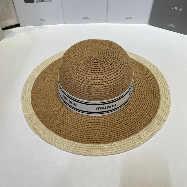 MIUMIU 26S WIDE-BRIM STRAW HAT IN BROWN 343683
