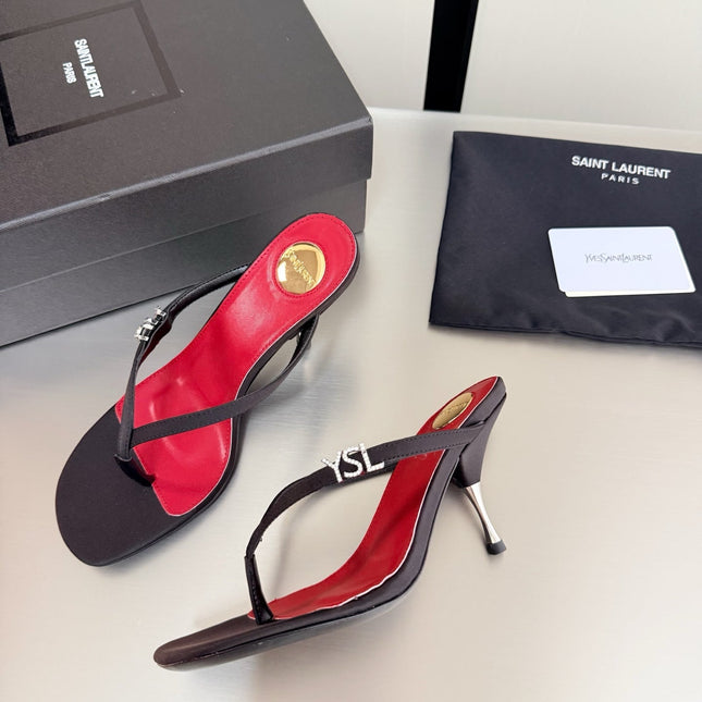 SAINT LAURENT JERRY MULES 75MM IN BLACK FABRIC  SILVER LOGO