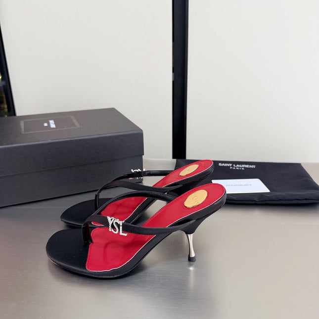 SAINT LAURENT JERRY MULES 75MM IN BLACK FABRIC  SILVER LOGO