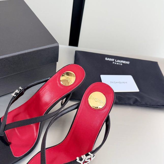 SAINT LAURENT JERRY MULES 75MM IN BLACK FABRIC  SILVER LOGO