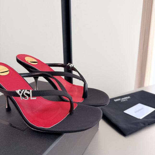 SAINT LAURENT JERRY MULES 75MM IN BLACK FABRIC  SILVER LOGO