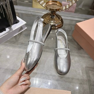 MIUMIU 26S SLINGBAC SANDALS IN SILVER CALFSKIN