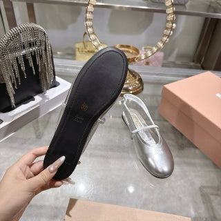 MIUMIU 26S SLINGBAC SANDALS IN SILVER CALFSKIN