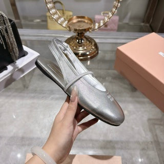 MIUMIU 26S SLINGBAC SANDALS IN SILVER CALFSKIN