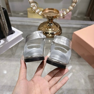 MIUMIU 26S SLINGBAC SANDALS IN SILVER CALFSKIN