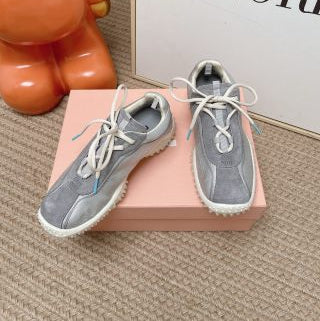 MIUMIU 26S SNEAKER IN GREY SUEDE AND SILVER FABRIC STYLE 6