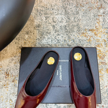 YSL 26S FLAT MULES IN DARK RED CALFSKIN