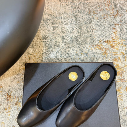 YSL 26S FLAT MULES IN BLACK CALFSKIN