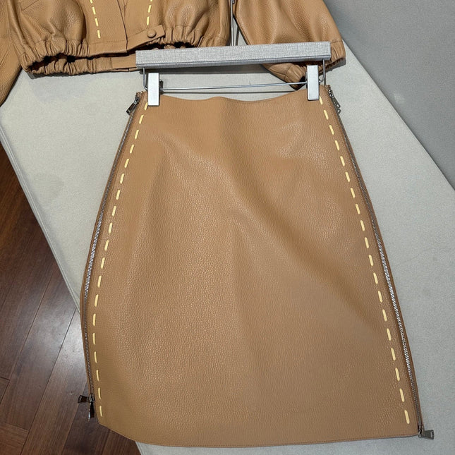 FENDI 26S LEATHER JACKET AND SKIRT SET 288