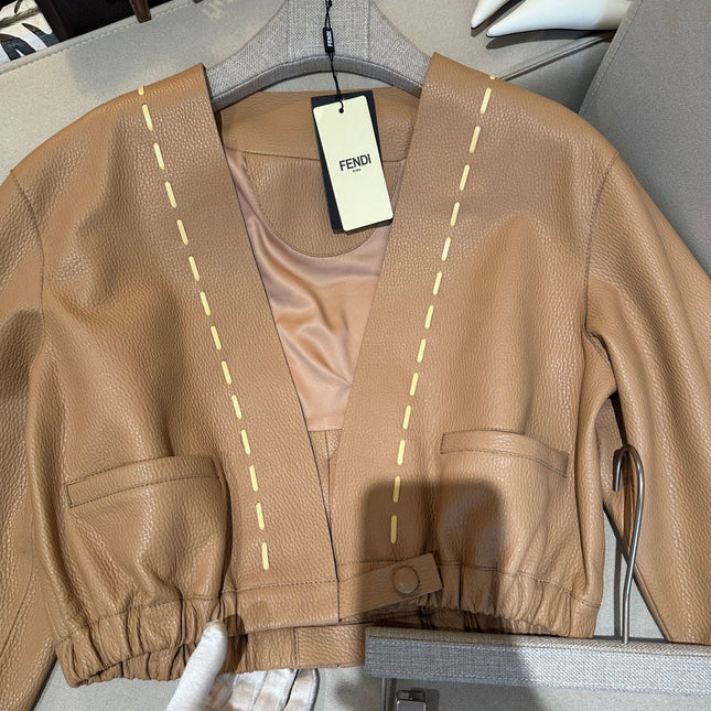 FENDI 26S LEATHER JACKET AND SKIRT SET 288