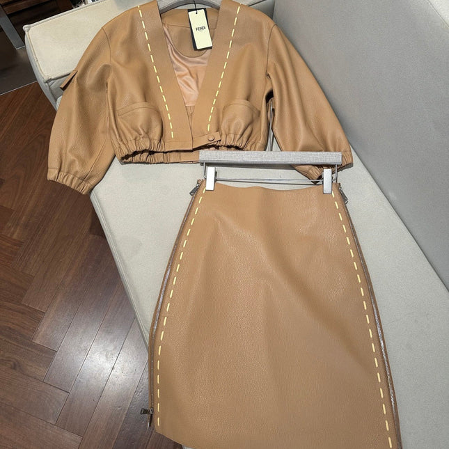FENDI 26S LEATHER JACKET AND SKIRT SET 288
