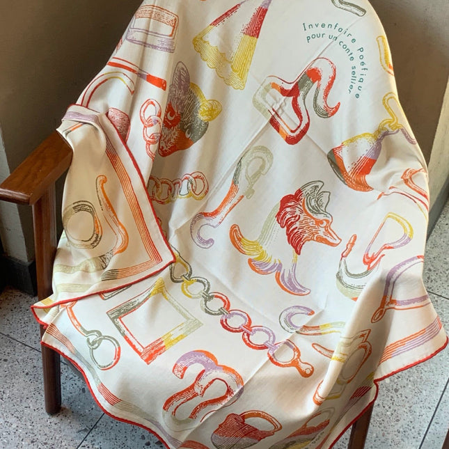 HERMES 26S PRINTED SQUARE SCARF 135 IN CASHMERE AND SILK 307236