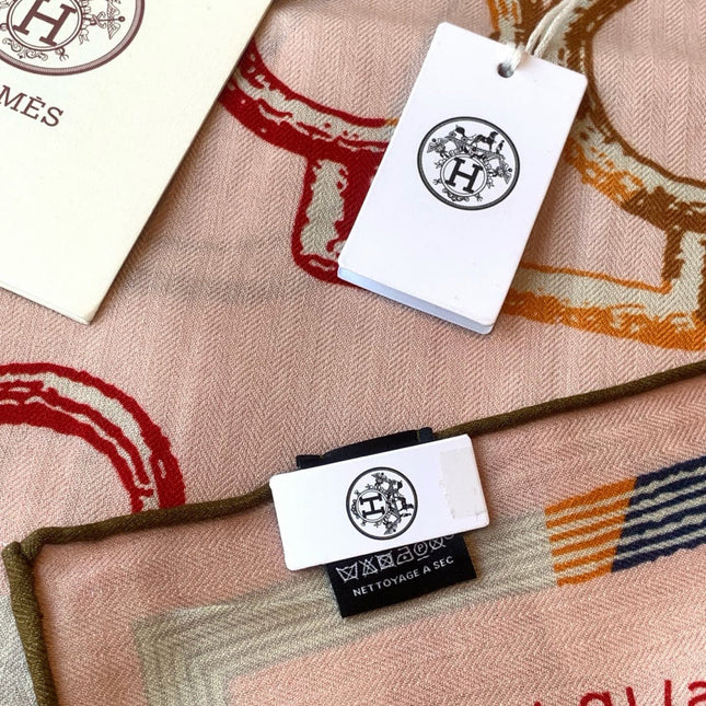 HERMES 26S PRINTED SQUARE SCARF 135 IN CASHMERE AND SILK 307237