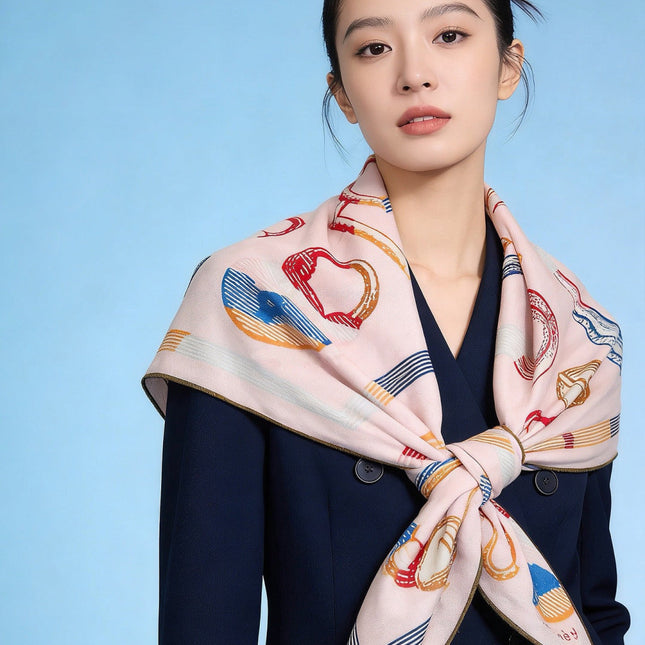 HERMES 26S PRINTED SQUARE SCARF 135 IN CASHMERE AND SILK 307237