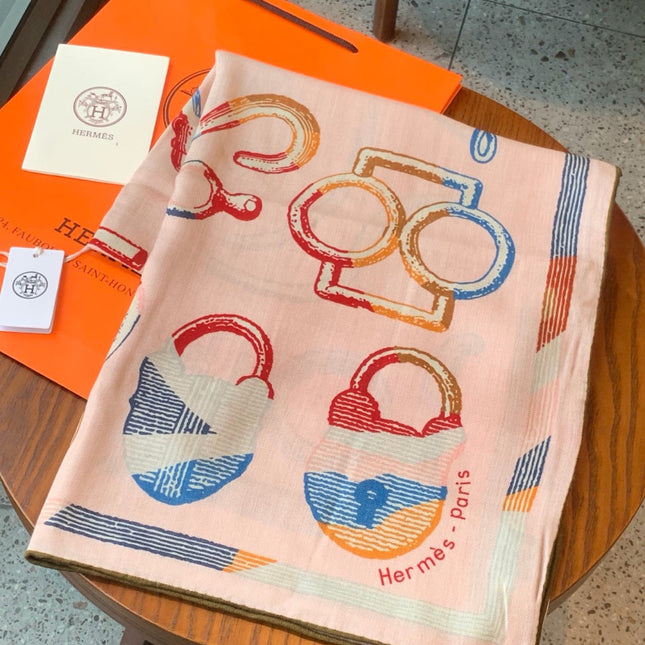 HERMES 26S PRINTED SQUARE SCARF 135 IN CASHMERE AND SILK 307237