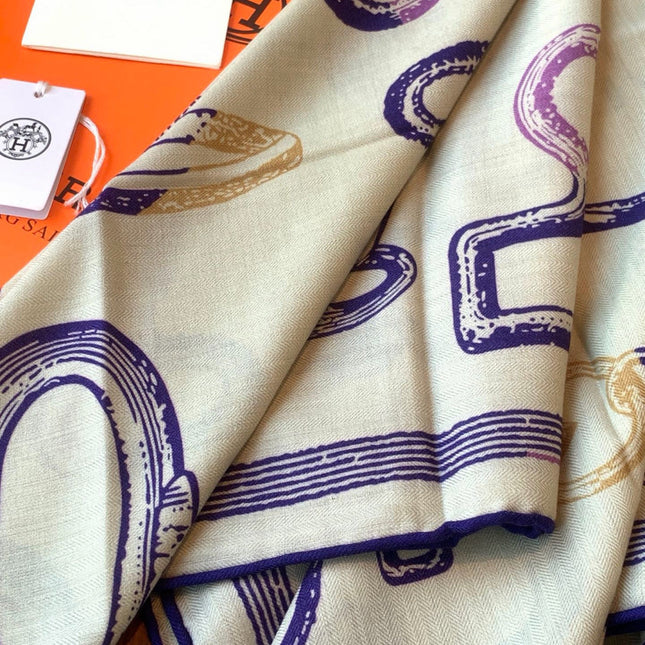 HERMES 26S PRINTED SQUARE SCARF 135 IN CASHMERE AND SILK 307238